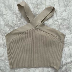 Aritzia Beige Cross-Back sculpt knit Ribbed Crop Top
